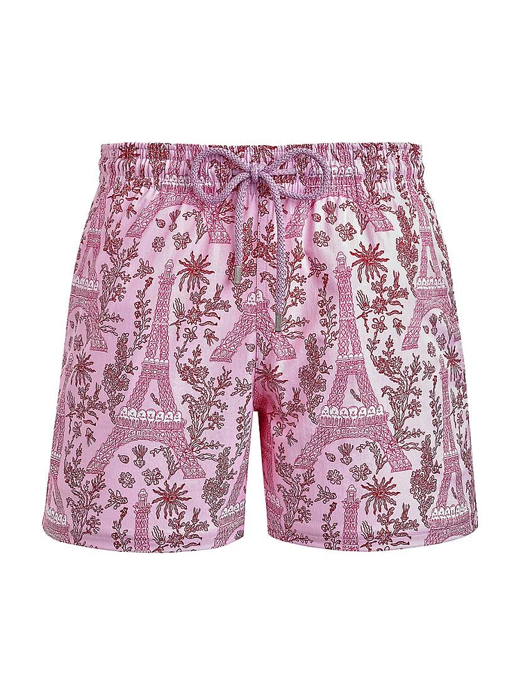 Eiffel Tower Printed Swim Trunks