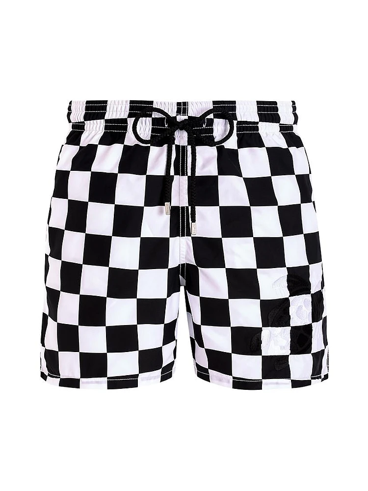 Damier Print Swim Trunks