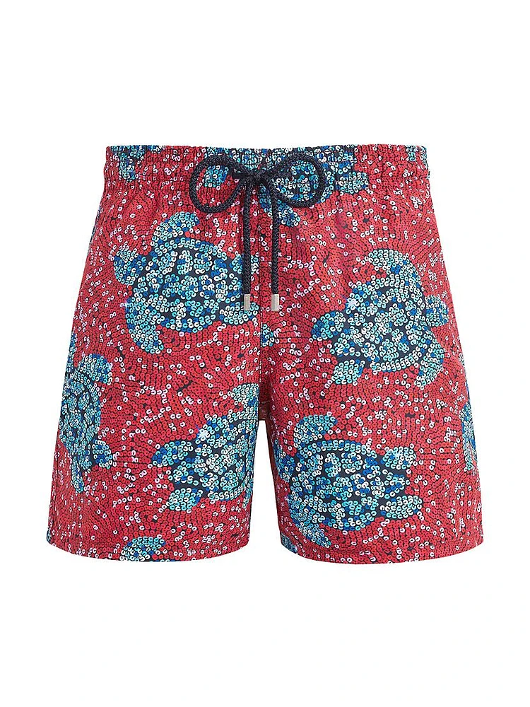 Turtle Sequin Trompe L'oeil Swim Trunks