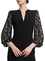 The Swan Embellished-Sleeve Cocktail Dress