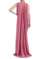 Metallic Voile Halter Cape Gown