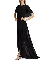 Capelet-Sleeve Stretch Tulle Gown