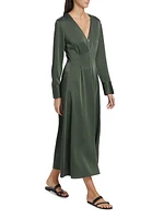 Satin Zip-Front V-Neck Maxi Dress