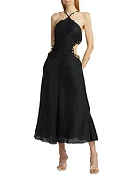 Silvia Embellished Faille Cut-Out Midi-Dress