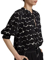 Emy Graphic Silk Peasant Top