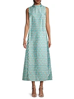 Carlyle Loop-Print Satin Midi-Dress