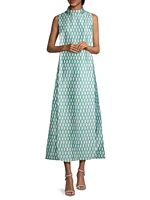 Carlyle Loop-Print Satin Midi-Dress