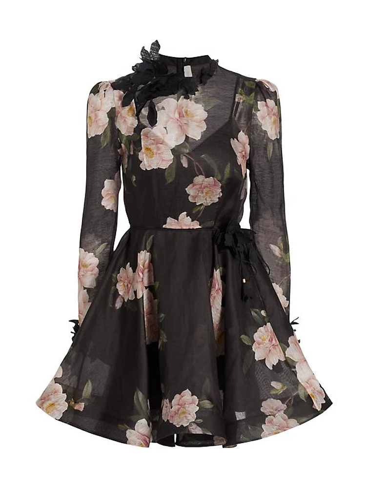 Floral Linen-Silk Fit & Flare Minidress