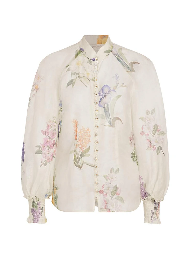 Natura Linen-Silk Floral Blouse