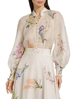 Natura Linen-Silk Floral Blouse