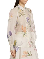 Natura Linen-Silk Floral Blouse