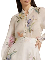 Natura Linen-Silk Floral Blouse