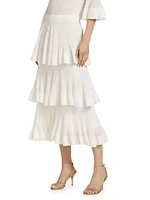 Cotton-Blend Rib-Knit Tiered Midi-Skirt