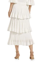 Cotton-Blend Rib-Knit Tiered Midi-Skirt