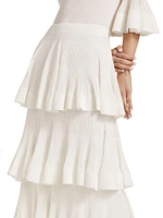 Cotton-Blend Rib-Knit Tiered Midi-Skirt