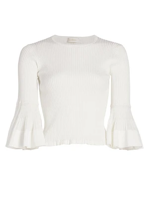 Natura Rib-Knit Ruffled Top