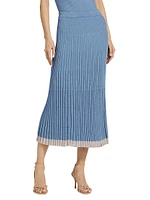 Rib-Knit Metallic Midi-Skirt