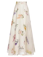 Natura Linen-Silk Floral Maxi Skirt