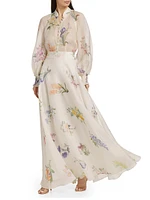 Natura Linen-Silk Floral Maxi Skirt