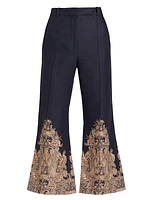 Paisley Linen Crop Flare Pants