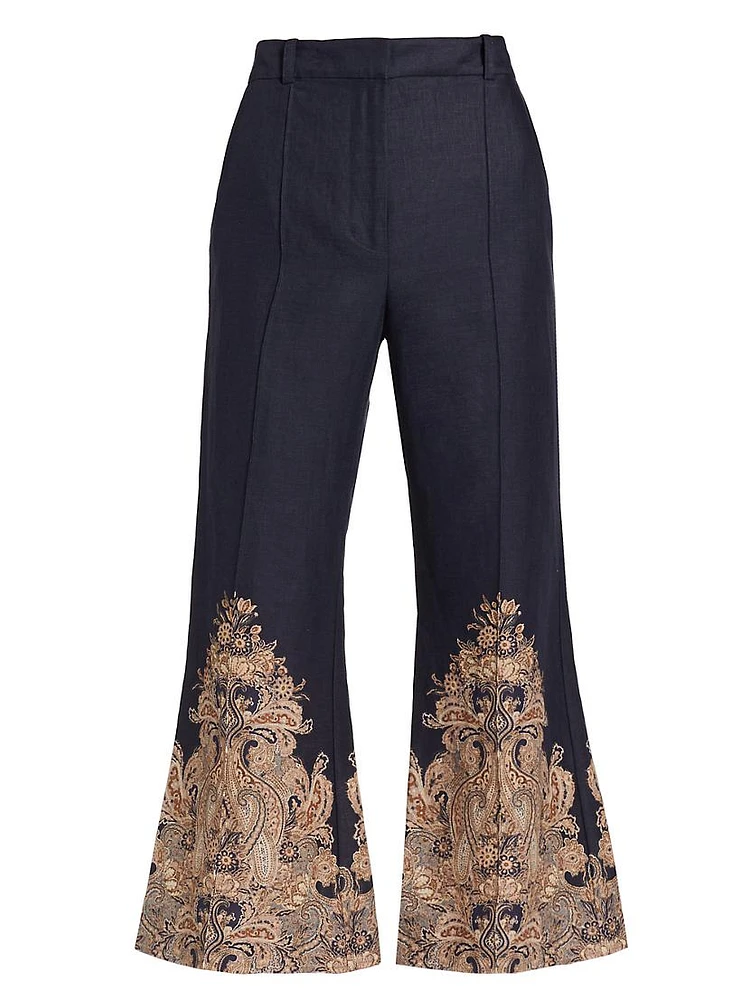 Paisley Linen Crop Flare Pants