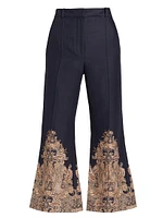 Paisley Linen Crop Flare Pants