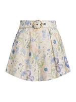 Natura Linen Floral Belted Shorts