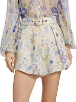 Natura Linen Floral Belted Shorts