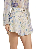 Natura Linen Floral Belted Shorts