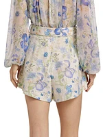 Natura Linen Floral Belted Shorts