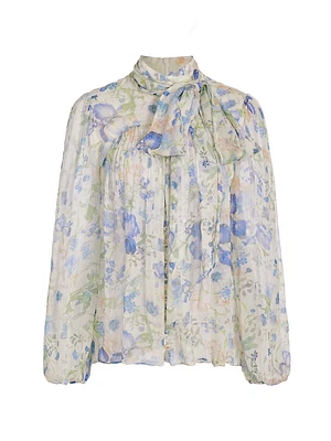 Natura Floral Tie-Neck Top