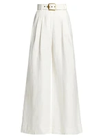 Linen Belted Wide-Leg Pants