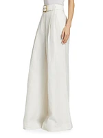 Linen Belted Wide-Leg Pants