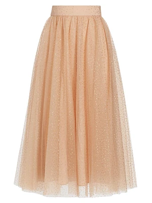 Metallic-Dot Tulle Midi-Skirt