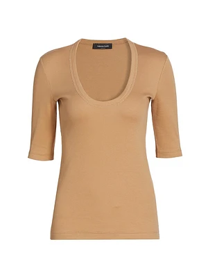 Stretch-Cotton Jersey Ribbed U-Neck Top