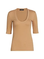 Stretch-Cotton Jersey Ribbed U-Neck Top