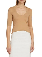 Stretch-Cotton Jersey Ribbed U-Neck Top