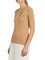 Stretch-Cotton Jersey Ribbed U-Neck Top