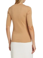 Stretch-Cotton Jersey Ribbed U-Neck Top