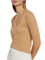 Stretch-Cotton Jersey Ribbed U-Neck Top