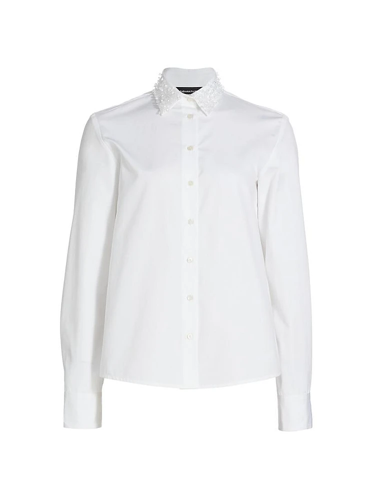 Faux Pearl Embellished Poplin Shirt