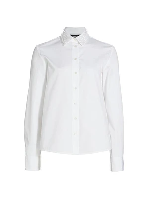 Faux Pearl Embellished Poplin Shirt