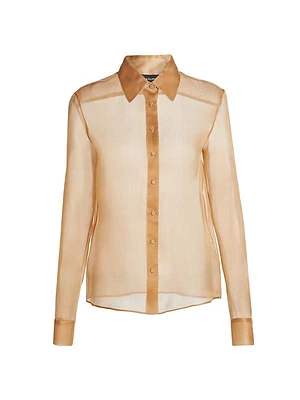 Diamanté-Embellished Semi-Sheer Silk Long-Sleeve Shirt
