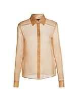 Diamanté-Embellished Semi-Sheer Silk Long-Sleeve Shirt