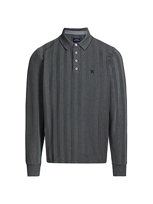 Striped Cotton Long-Sleeve Polo Shirt