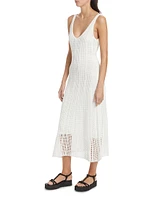 Mesh Grid Godet Midi-Dress