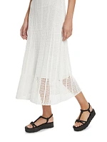 Mesh Grid Godet Midi-Dress