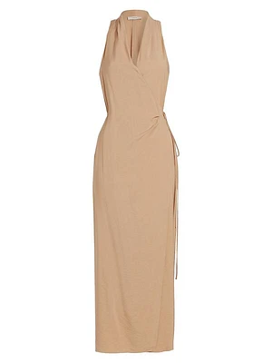 Draped V-Neck Wrap Midi-Dress