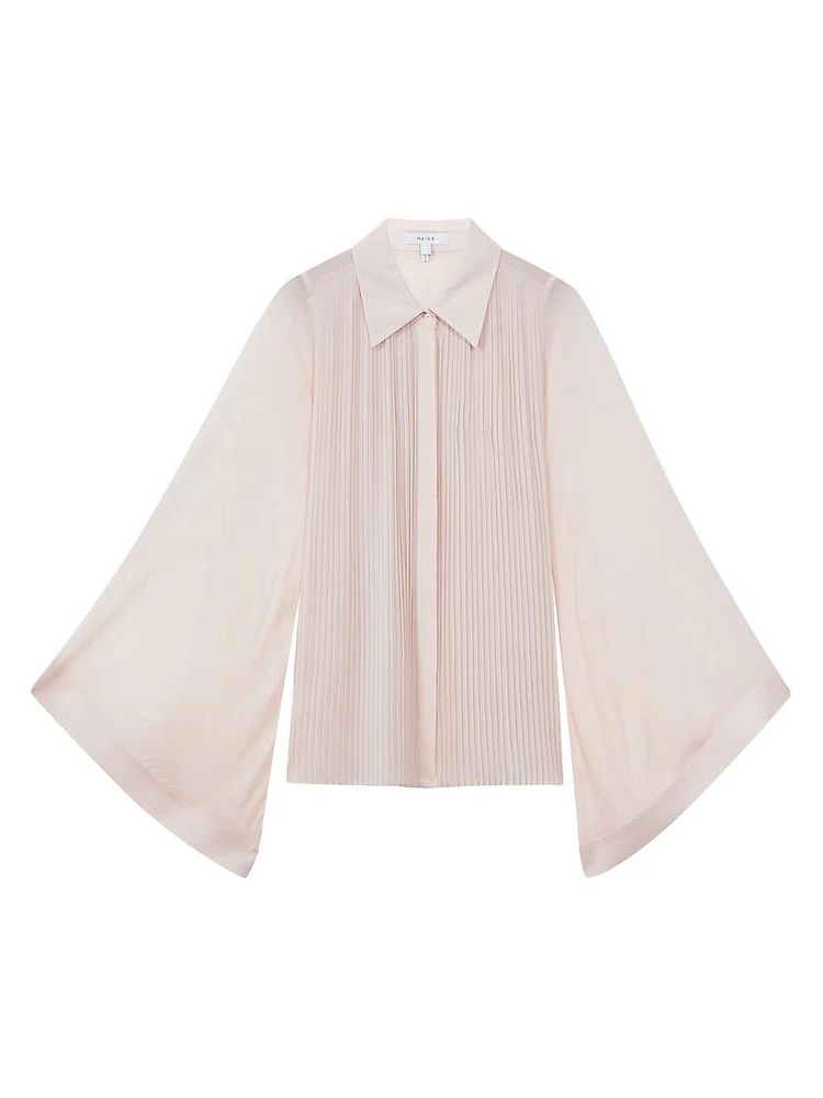 Magda Pleated Bell-Sleeve Blouse