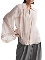 Magda Pleated Bell-Sleeve Blouse